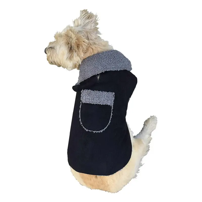 The Dog Squad Boho Faux Suede Shearling Dog Coat - Black XX-Small - Free Shipping!
