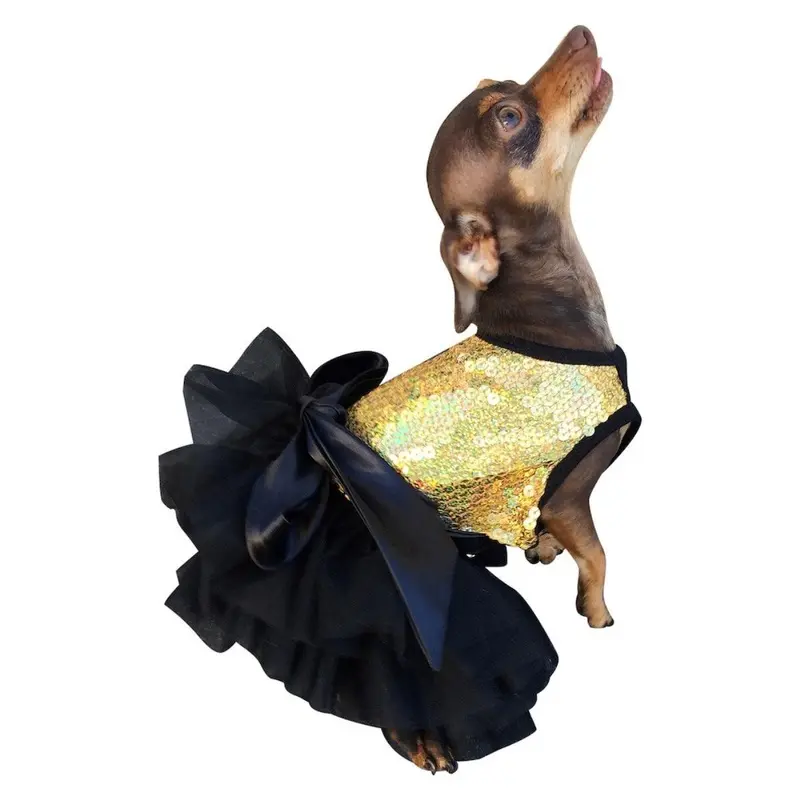 The Dog Squad Fufu Tutu Sequin Dog Dress - Gold Stardust XX-Small - Out of Stock!