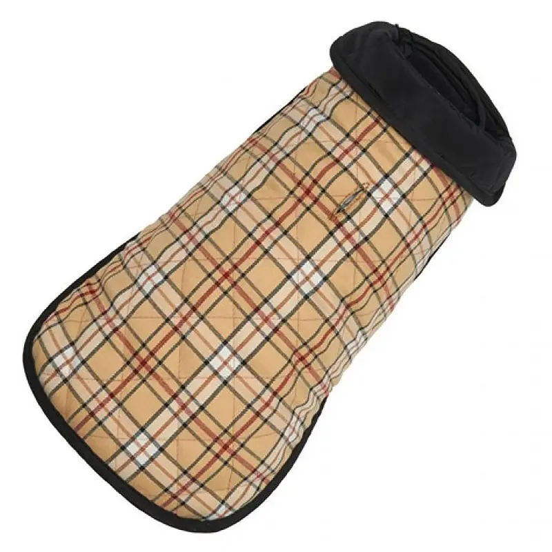 Diamond Quilted Reversible Dog Coat by Up Country - Tan Plaid and Black Size 8