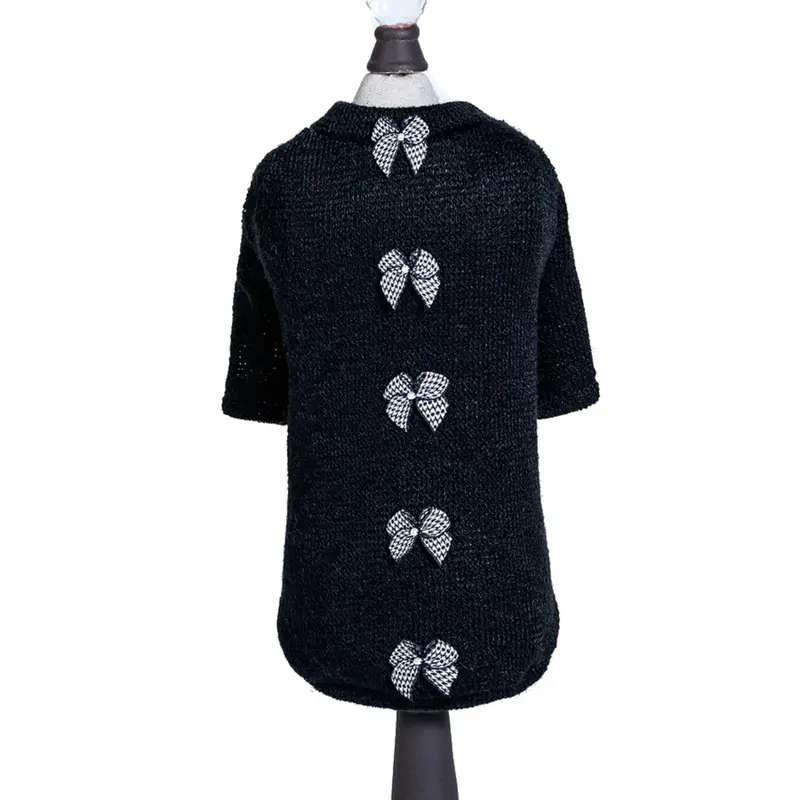 Hello Doggie Houndstooth Dog Sweater - Black XX-Small