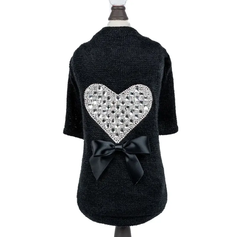 Hello Doggie Oh My Heart Dog Sweater - Black XX-Small
