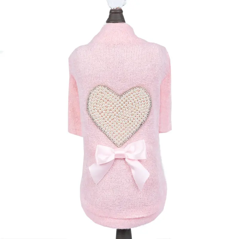 Hello Doggie Pearl Heart Dog Sweater - Pink XX-Small - Out of Stock!