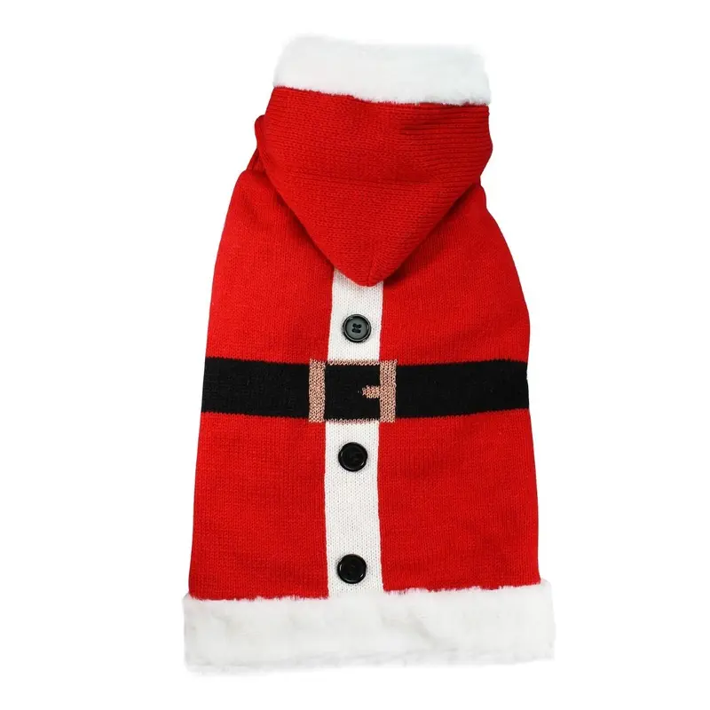 Klippo Santa Hooded Dog Sweater with Fur Trim X-Small