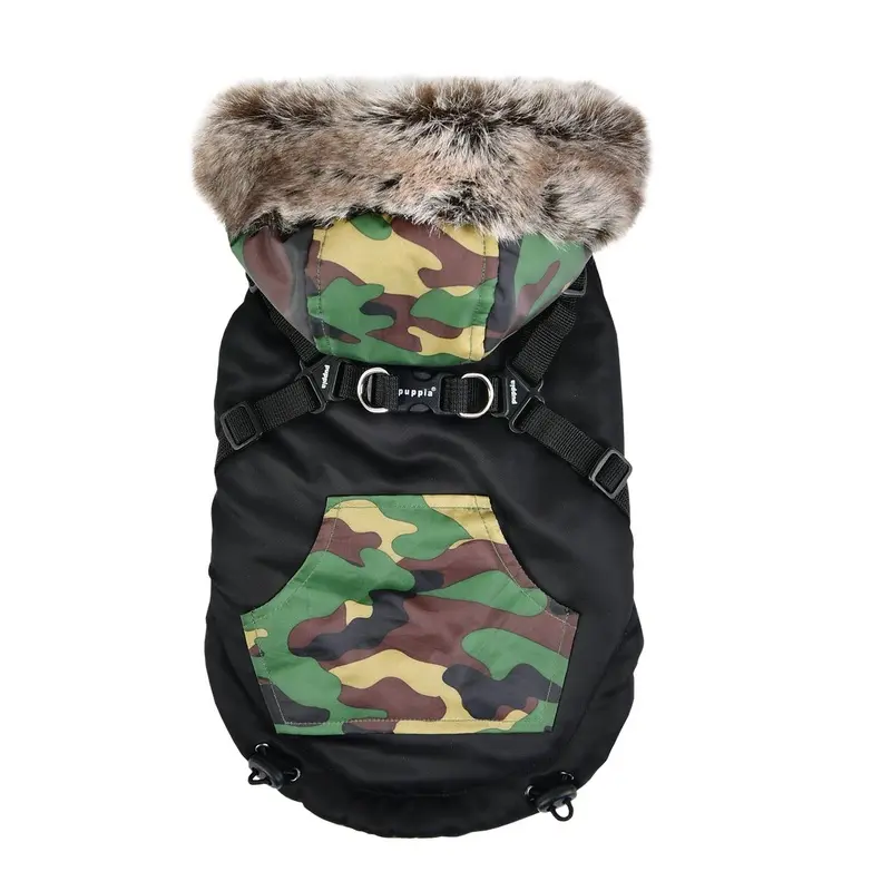 Orson Fleece Dog Vest By Puppia - Black and Camo Large