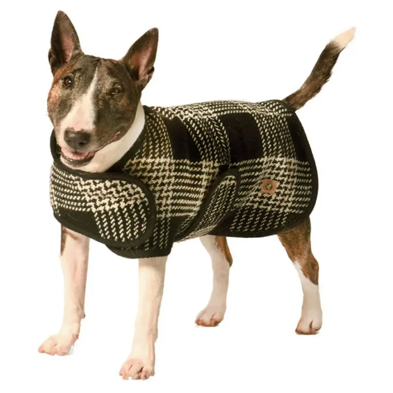 Chilly Dog Plaid Blanket Dog Coat - Black and White X-Small