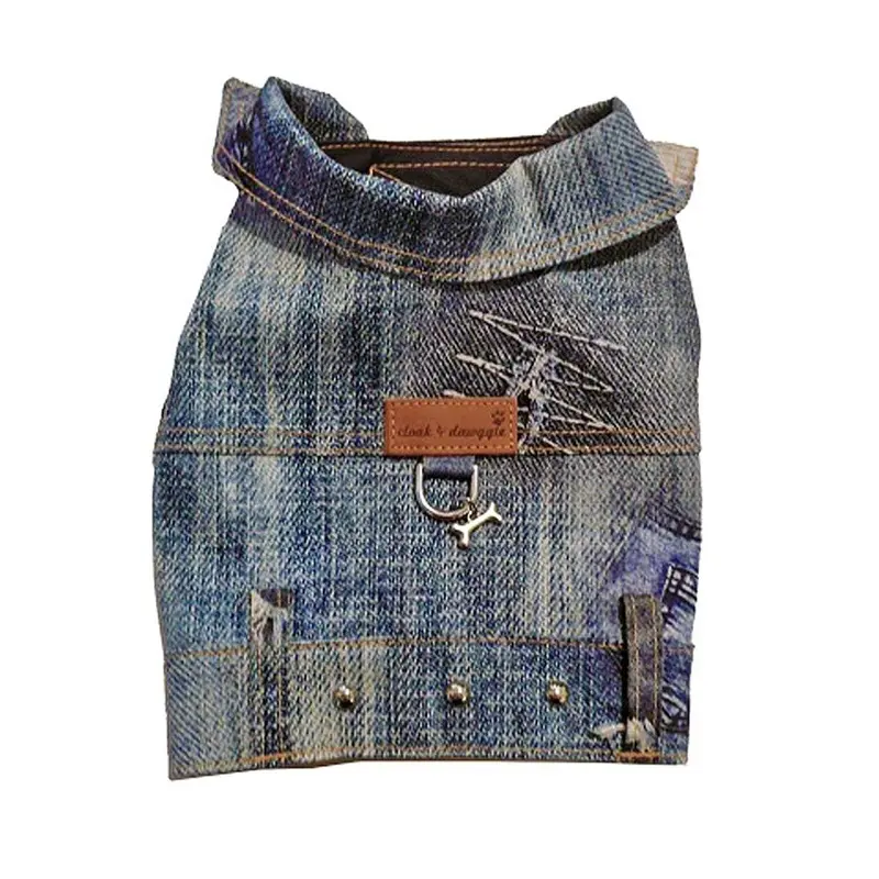 Cloak & Dawggie Denim Patch Dog Harness Vest XX-Small