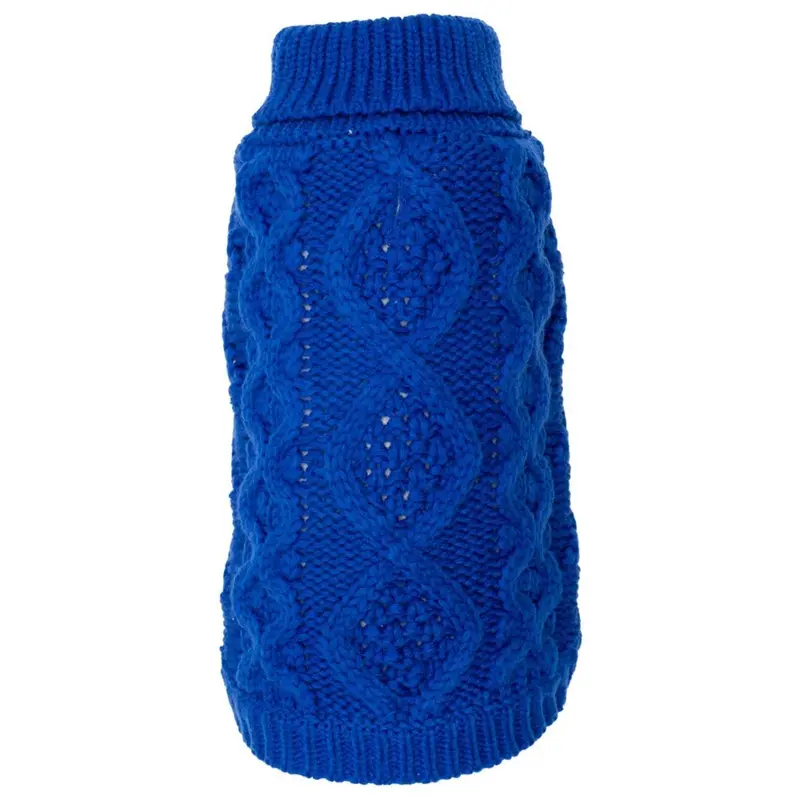 Worthy Dog Chunky Knit Turtleneck Dog Sweater - Royal Blue X-Large