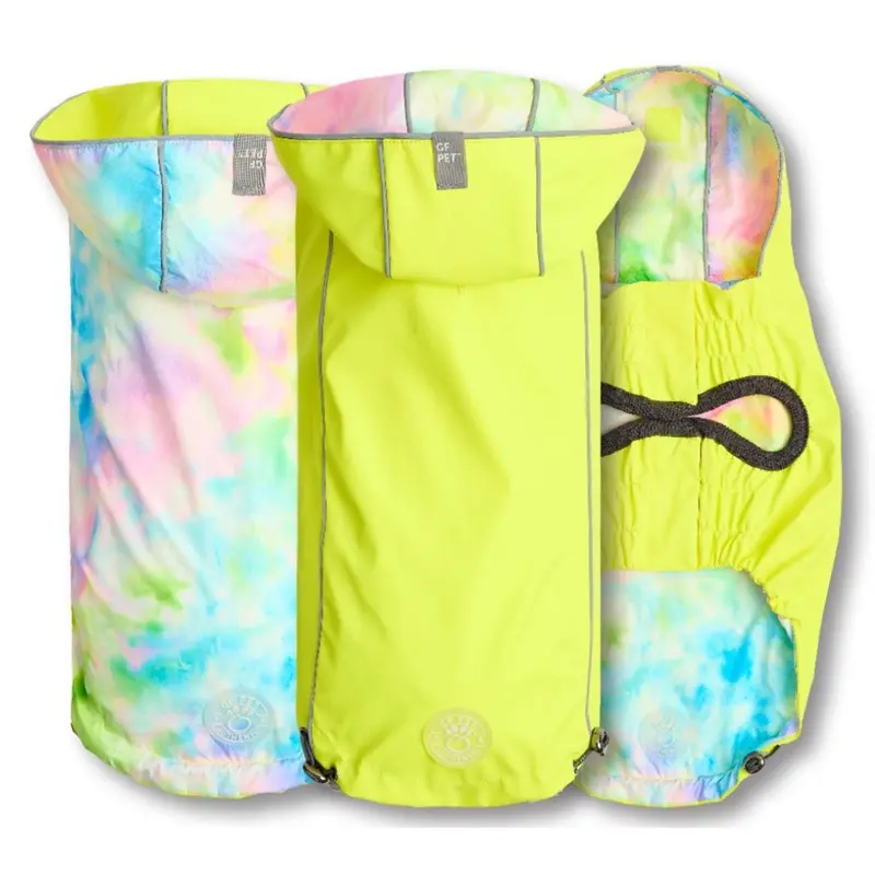 GF Pet Reversible Elasto-Fit Dog Raincoat - Neon Yellow/Tie-Dye XX-Small
