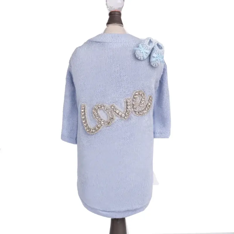 Hello Doggie Baby Love Dog Sweater - Baby Blue XX-Small