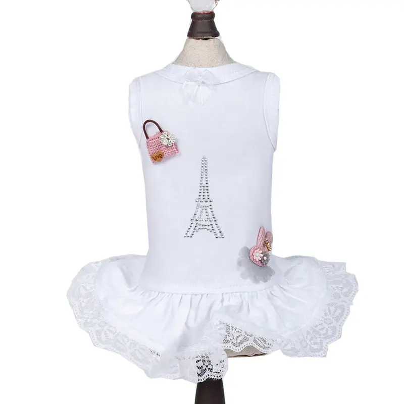 Hello Doggie Paris Dog Dress - White XX-Small