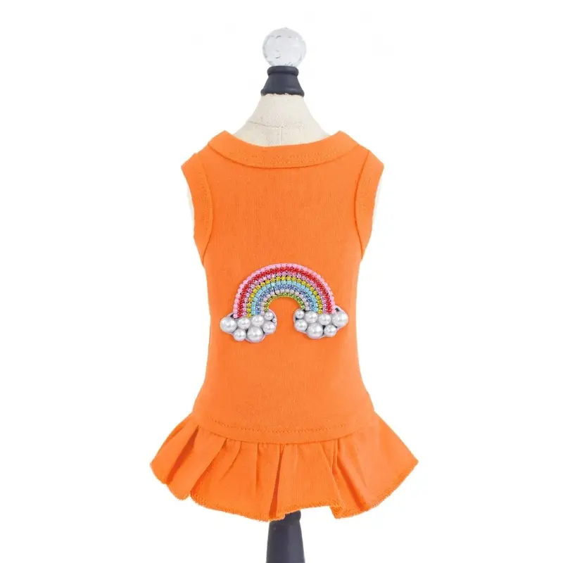 Hello Doggie Rainbow Dog Dress - Orange XX-Small