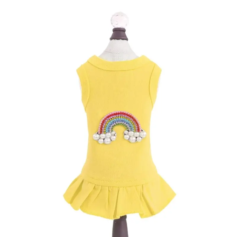 Hello Doggie Rainbow Dog Dress - Yellow XX-Small
