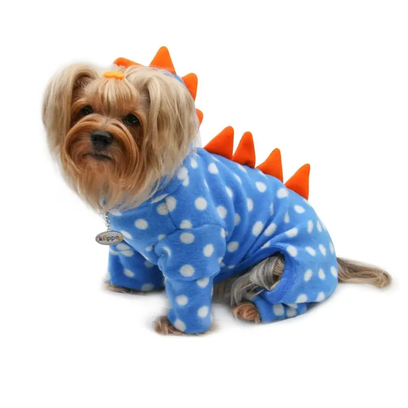 Klippo Polka Dot Dino Fleece Hooded Dog Pajamas X-Small