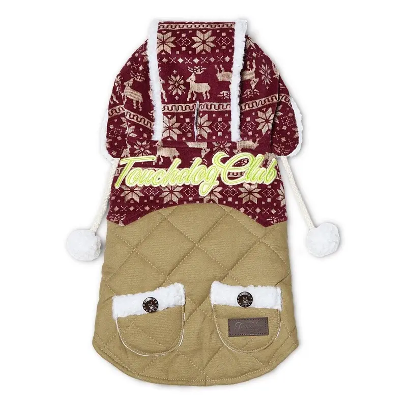 Pet Life Touchdog Snowadayz Pom Pom Hooded Fashion Dog Jacket - Red/Beige X-Small
