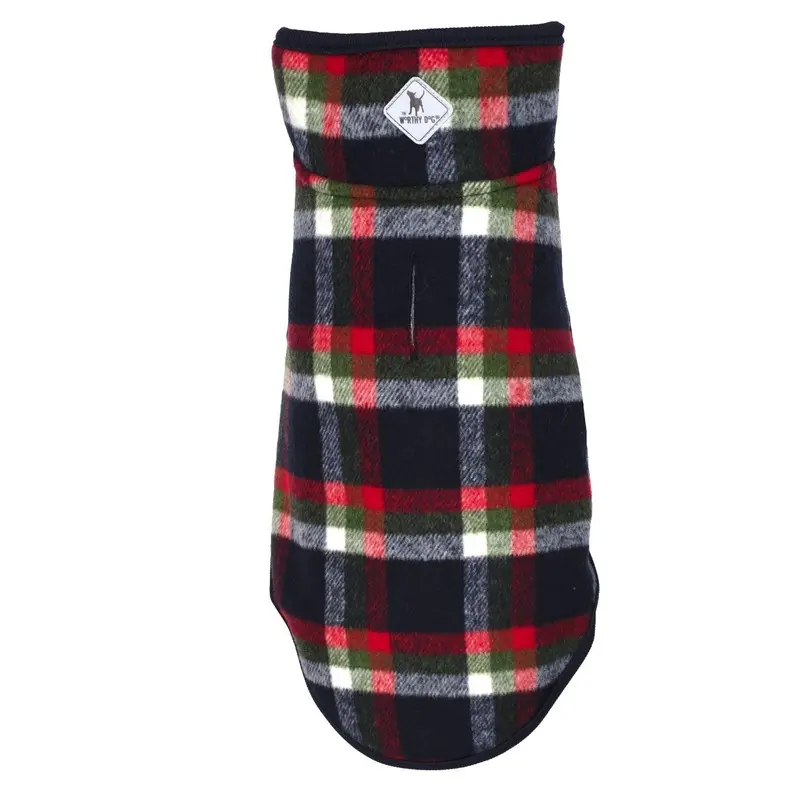 Worthy Dog Alpine Sherpa Dog Jacket - Navy/Red/Olive Plaid Size 8