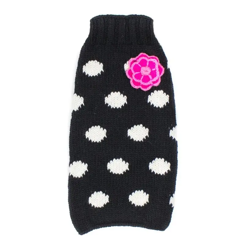 Chilly Dog Handmade Polka Dot Wool Dog Sweater - Black XX-Small