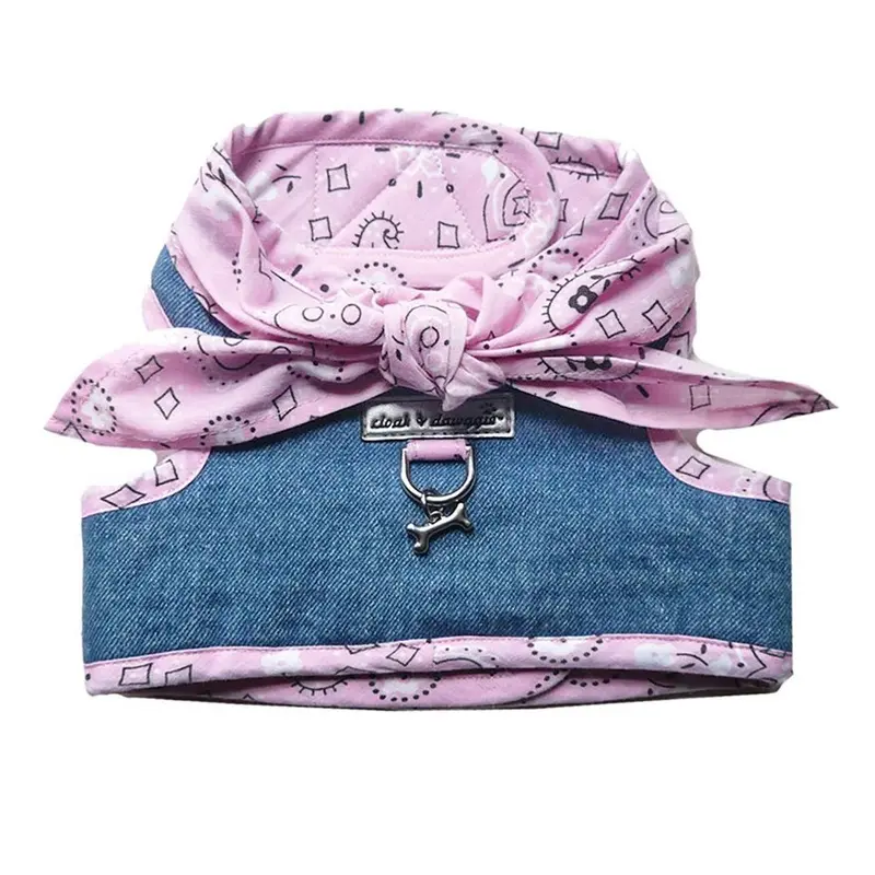 Cloak & Dawggie Denim Scarf Tie Dog Harness Vest - Pink Bandana T3 - Out of Stock!