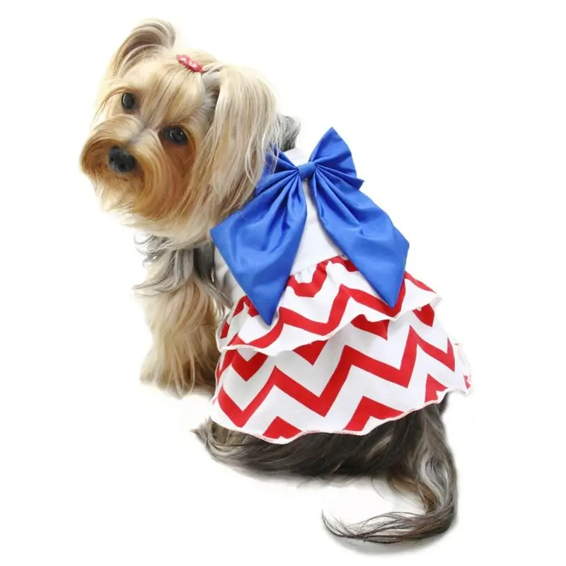 Klippo Red, White, and Blue Large Bow Dog Sundress X-Small