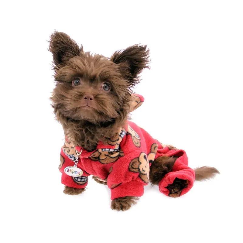 Klippo Silly Monkey Fleece Hooded Dog Pajamas - Burgundy X-Small - Out of Stock!