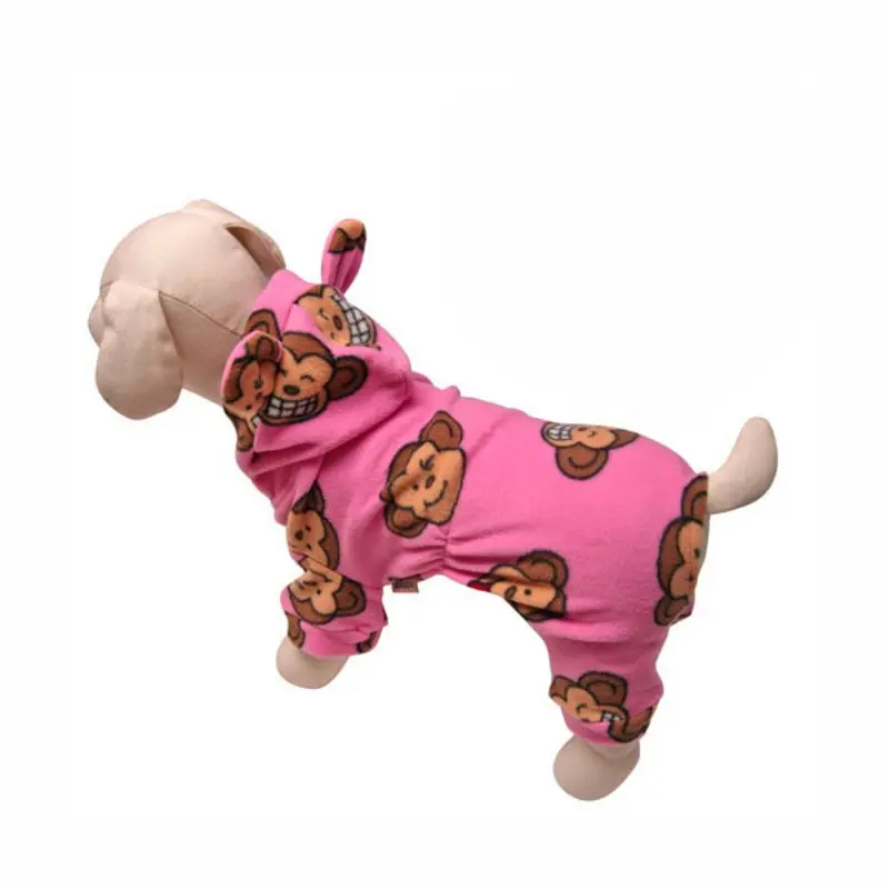 Klippo Silly Monkey Fleece Hooded Dog Pajamas - Pink X-Small