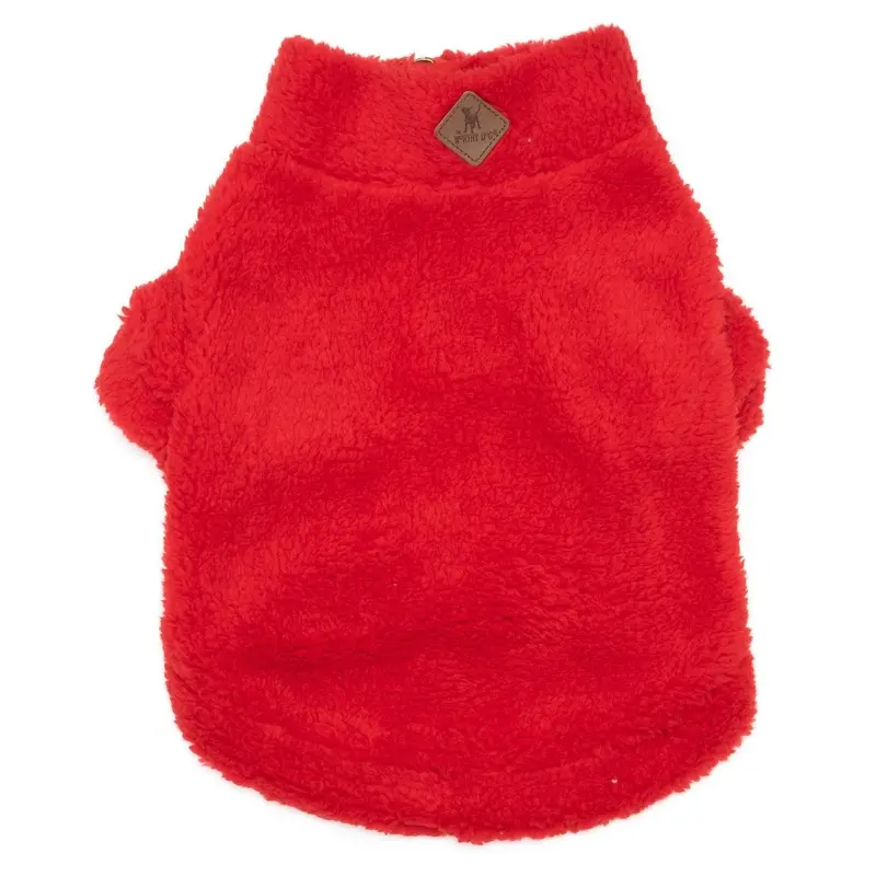 Worthy Dog Solid Fleece Quarter Zip Dog Pullover - Red Large