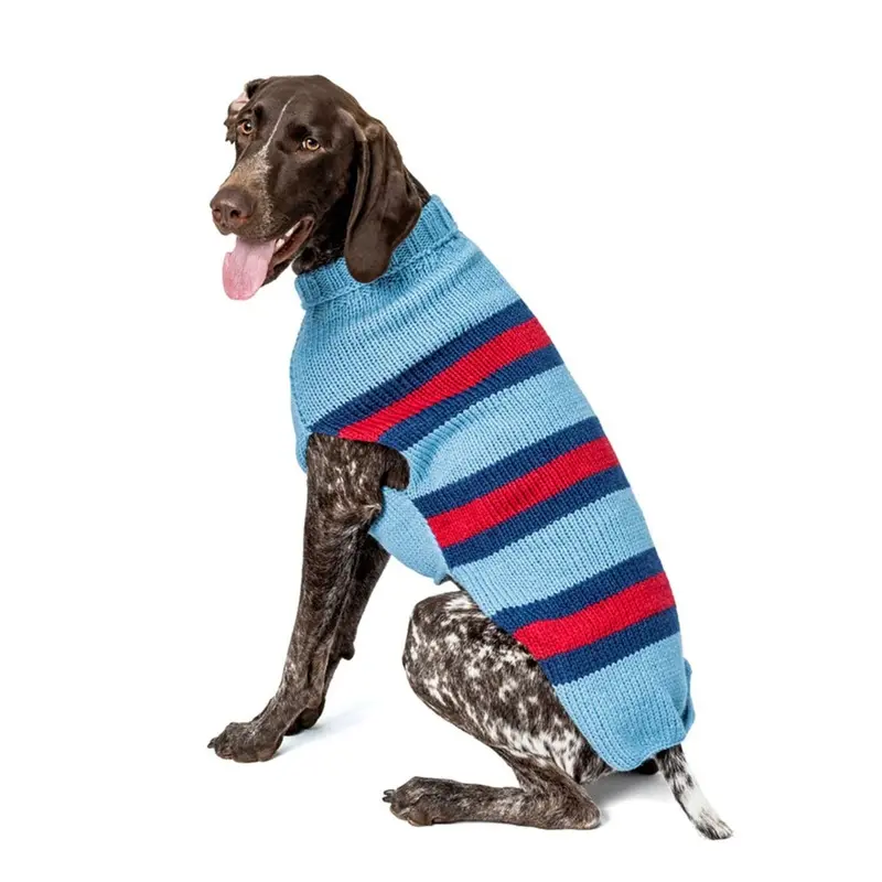 Chilly Dog Handmade Alpaca Rugby Dog Sweater - Sky Blue XX-Small