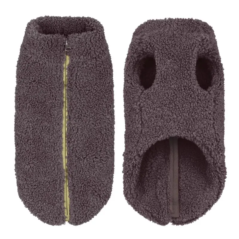 Gooby Zip Up Sherpa Fleece Dog Vest - Warm Gray X-Small