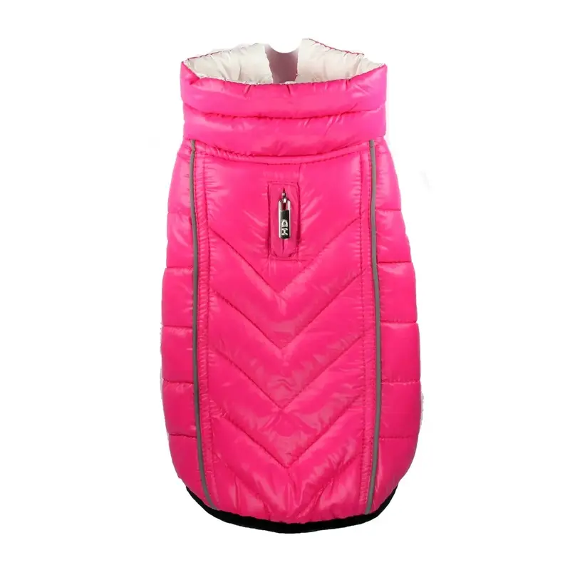 Hip Doggie Featherlite Reversible-Reflective Puffer Dog Vest - Pink/White X-Small
