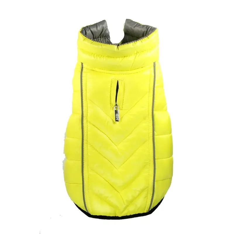 Hip Doggie Featherlite Reversible-Reflective Puffer Dog Vest - Yellow/Gray X-Small