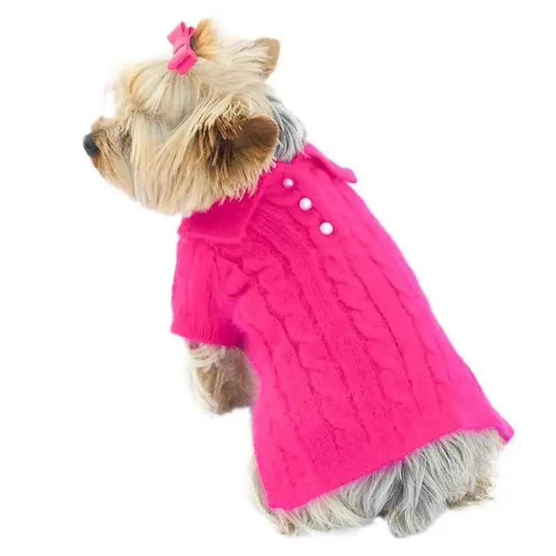 The Dog Squad Luxury Preppy Polo Cable Knit Dog Sweater - Fuchsia XX-Small