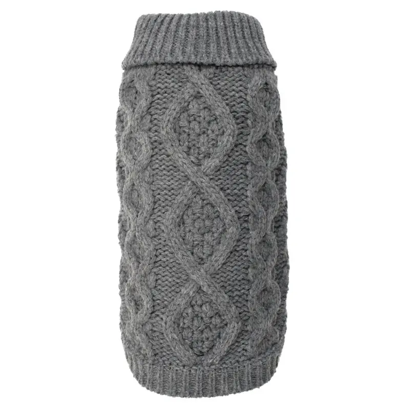 Worthy Dog Chunky Knit Turtleneck Dog Sweater - Gray XX-Small