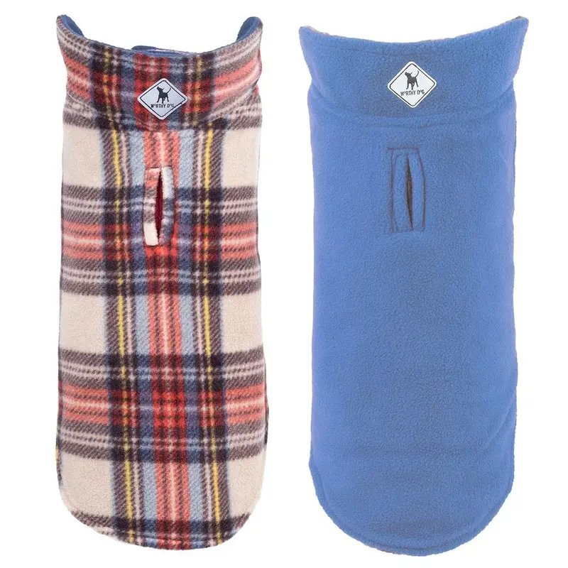 Worthy Dog Fargo Fleece Dog Jacket - Blue/Tan Plaid II Size 8 - Out of Stock!