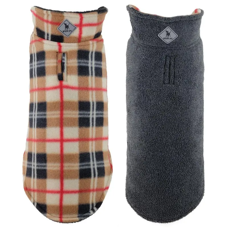 Worthy Dog Fargo Fleece Dog Jacket - Tan Plaid/Charcoal Size 8