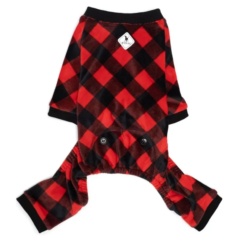 Worthy Dog Fleece Dog Pajamas - Black & Red Buffalo Plaid X-Small