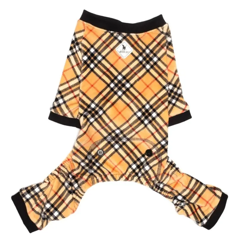 Worthy Dog Fleece Dog Pajamas - Tan Plaid X-Small