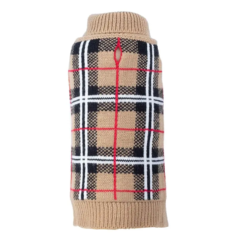 Worthy Dog Plaid Dog Sweater - Tan XX-Small