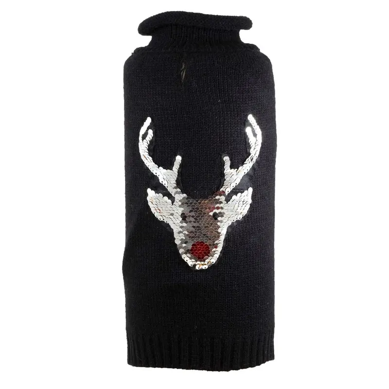 Worthy Dog Reversible Sequins Reindeer Dog Sweater - Black X-Small