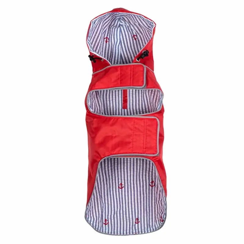 Worthy Dog Seattle Slicker Dog Raincoat - Red/Navy Stripe X-Small - Out of Stock!