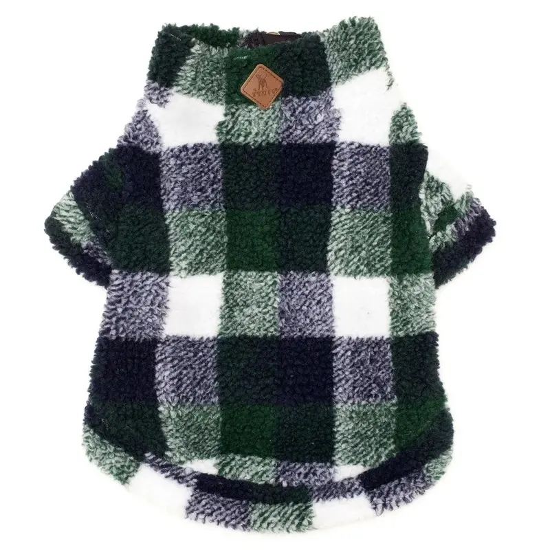 Worthy Dog Sherpa Fleece Quarter Zip Dog Pullover - Hunter/Navy Plaid X-Small