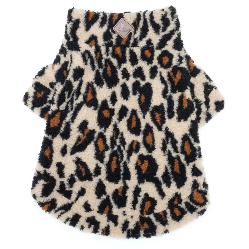 Worthy Dog Sherpa Fleece Quarter Zip Dog Pullover - Leopard Small