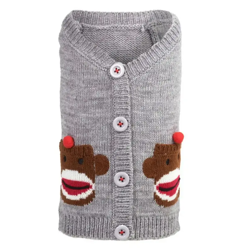 Worthy Dog Sock Monkey Dog Cardigan - Gray XX-Small - Out of Stock!