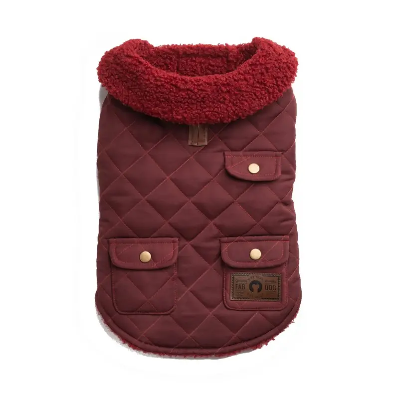 fabdog Quilted Shearling Dog Coat - Burgundy Size 18