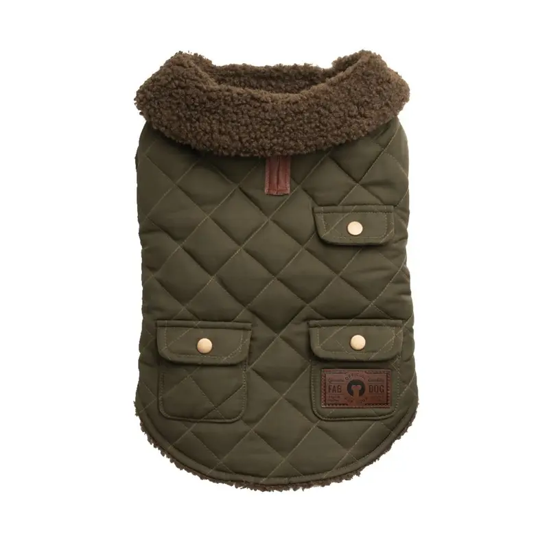 fabdog Quilted Shearling Dog Coat - Olive Size 18