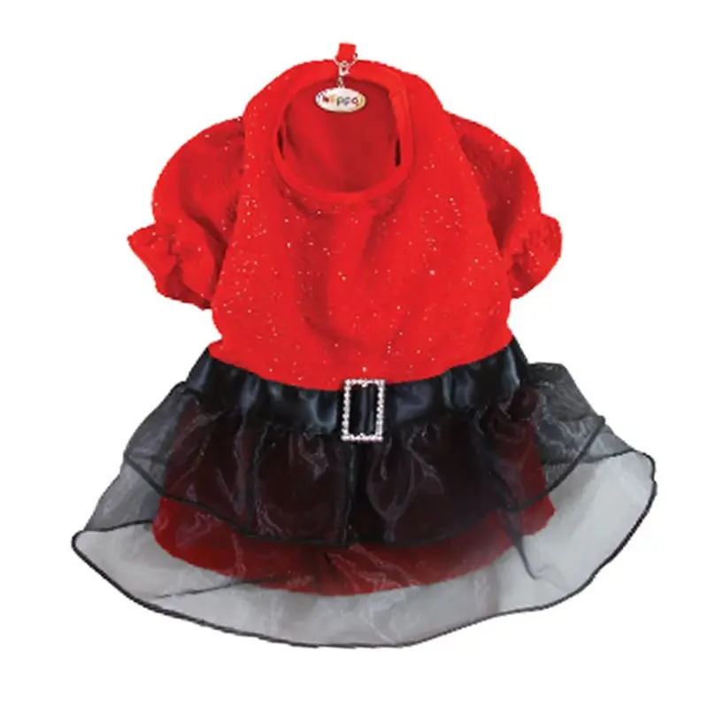 Klippo Sparkling Red Dog Dress with Puffy Sleeves X-Small