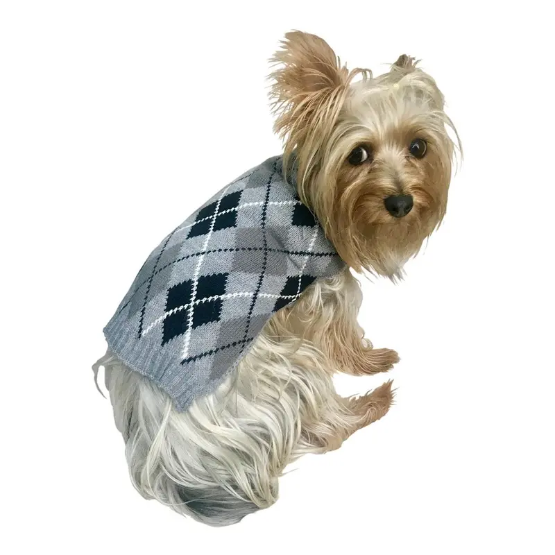 The Dog Squad Edinborough Argyle Mock Turtleneck Dog Sweater - Grey XX-Small