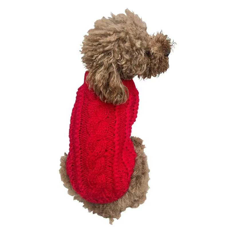 The Dog Squad Irish Isle Handknit Mock Turtleneck Dog Sweater - Red XX-Small