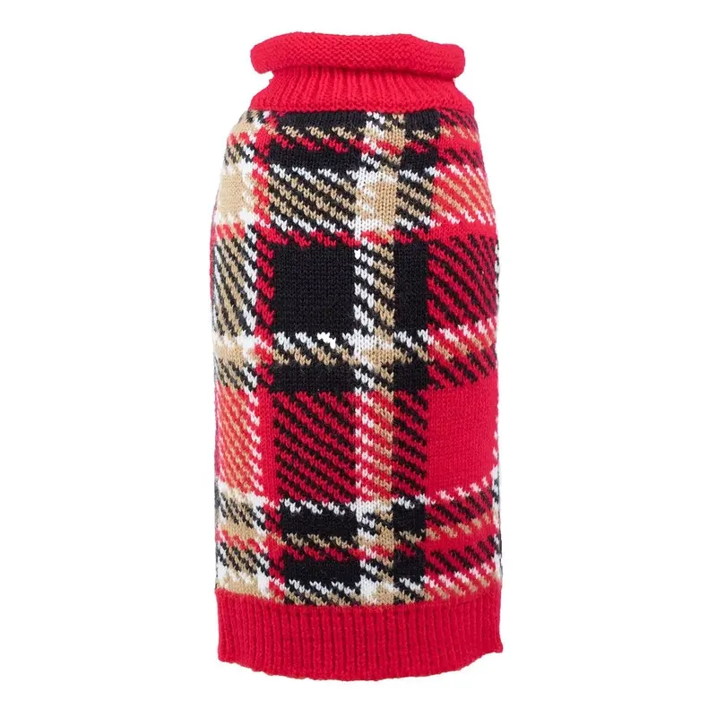 Worthy Dog Plaid Dog Sweater - Red Small