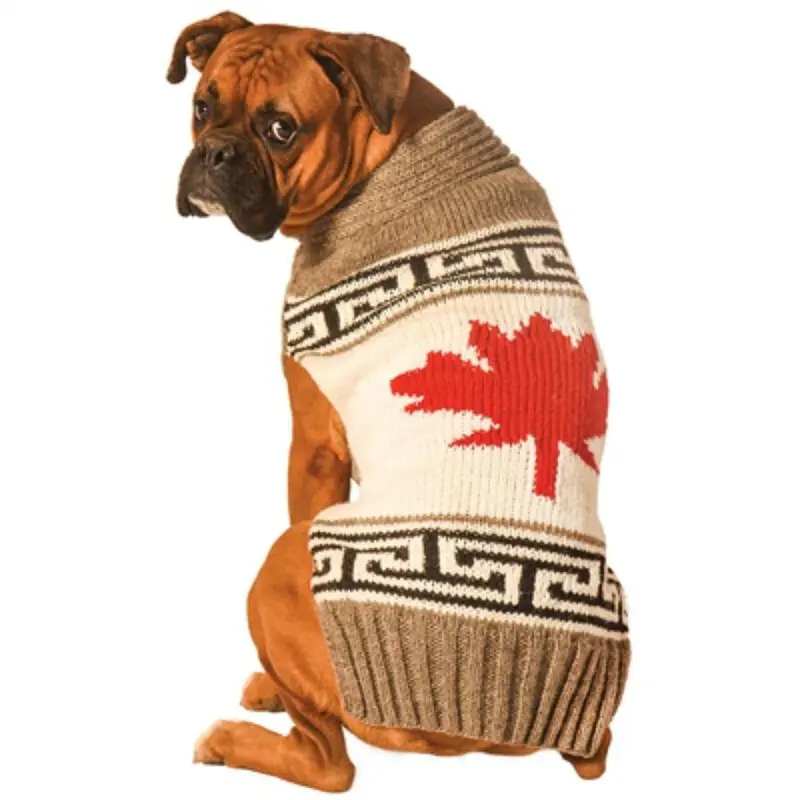 Chilly Dog Handmade Gray Maple Leaf Wool Sweater XX-Small
