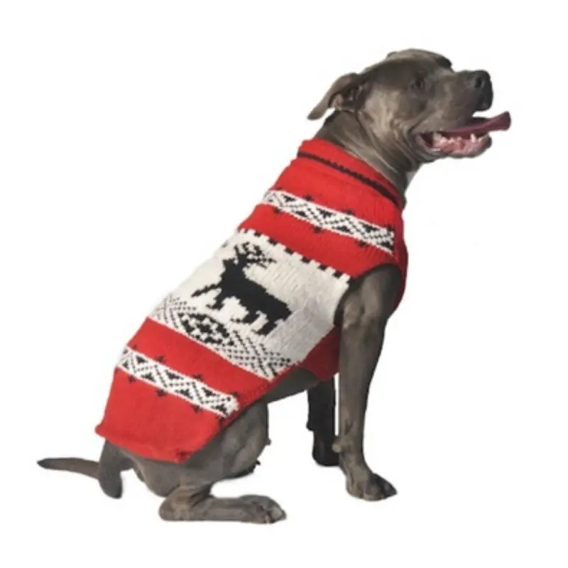Chilly Dog Handmade Reindeer Wool Dog Sweater - Red X-Small - Out of Stock!