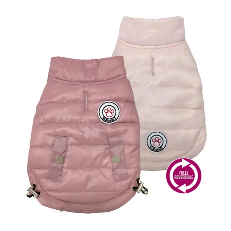 foufou Dog FouSport Luxe Reversible Dog Coat - Pink/Baby Pink 3X-Large